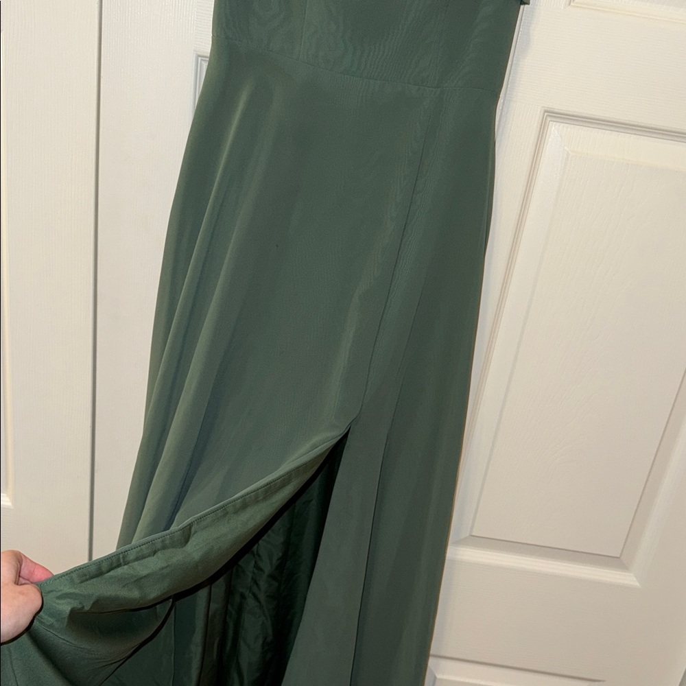 Azazie Forest Green Gown with Ruffle Sleeves - Picture 3 of 8